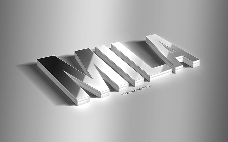 Mila, silver 3d art, gray background, with names, Mila name, Mila greeting card, 3d art, with Mila name, HD wallpaper