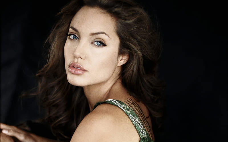 Angelina Jolie, portrait, make-up, tattoos, american actress, beautiful eyes, face, HD wallpaper