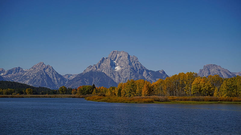 Landscape View Of Colorful Autumn Trees River Mountain Background Under 