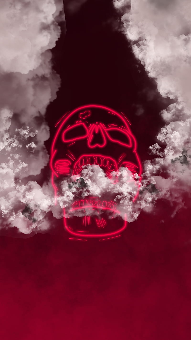 Smokin Skull, 11, MrCreativeZ, badass, black, cool, high, horror, iphone, live, pink, plus, pro, quality, red, s10, samsung, scary, skulls, smoke, warning, HD phone wallpaper