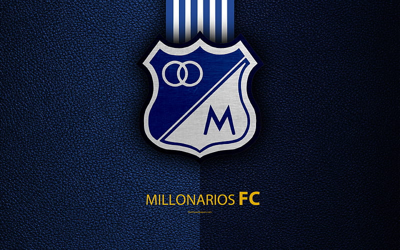 Millonarios FC leather texture, logo, blue white lines, Colombian football club, emblem, Liga Aguila, Categoria Primera A, Bogotá, Colombia, football, HD wallpaper