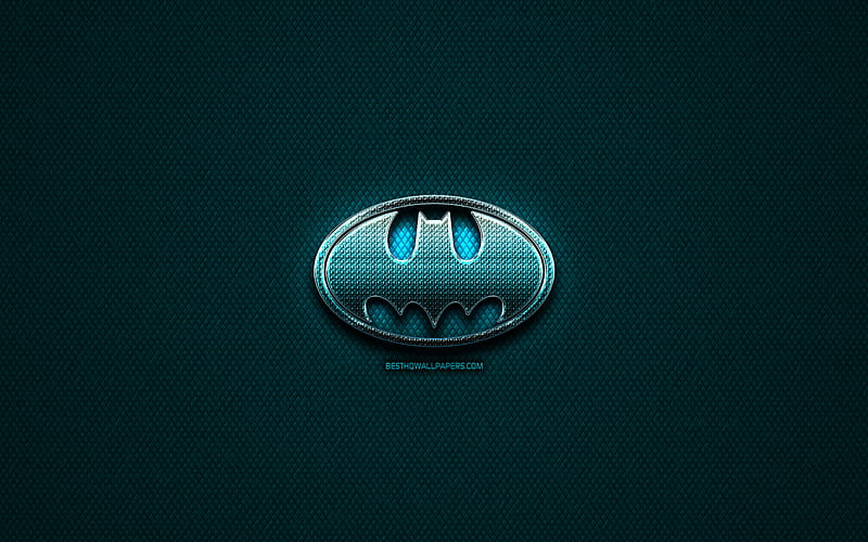 Batmanglitter logo, creative, superheroes, blue metal background, Batman logo, brands, Batman, HD wallpaper