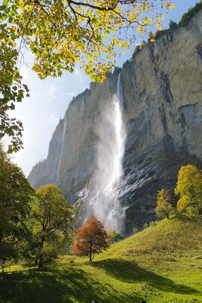 waterfall, rock, trees, landscape, HD phone wallpaper
