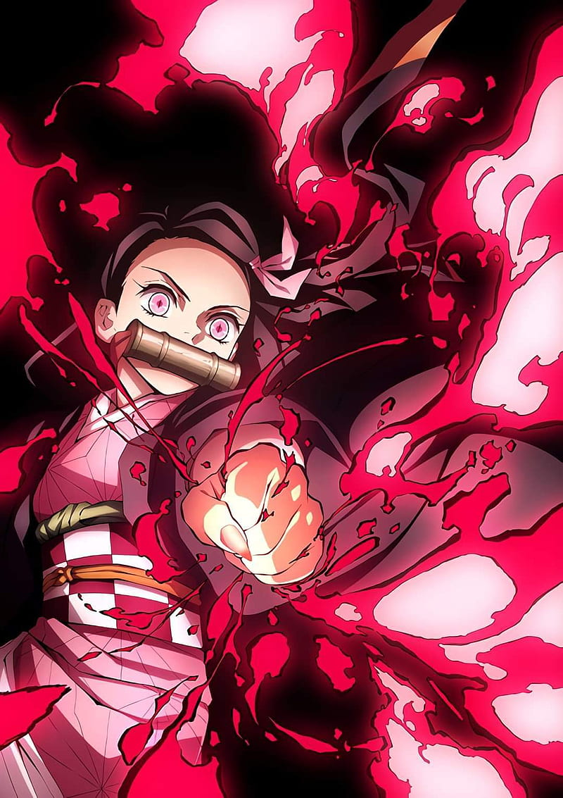 Nezuko, anime, demon slayer, dragon, girl, hit, kimetsu no yaiba, nesuko, red, super, HD phone wallpaper