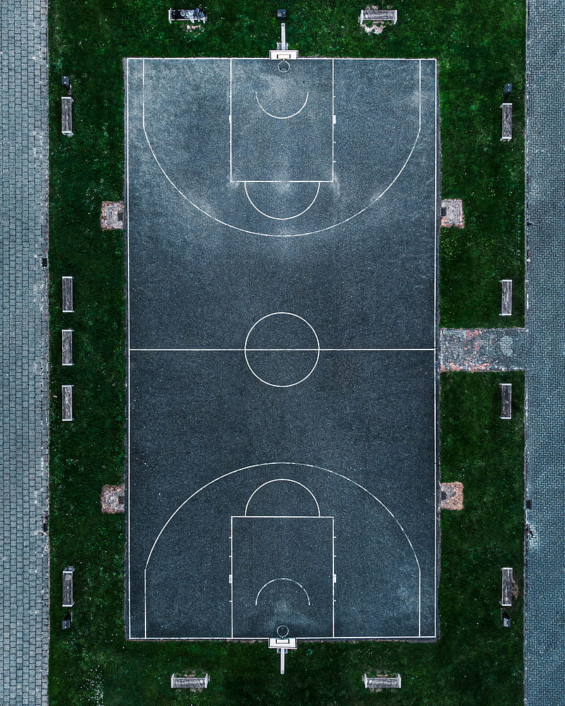 basketball court, playground, basketball, aerial view, HD phone wallpaper