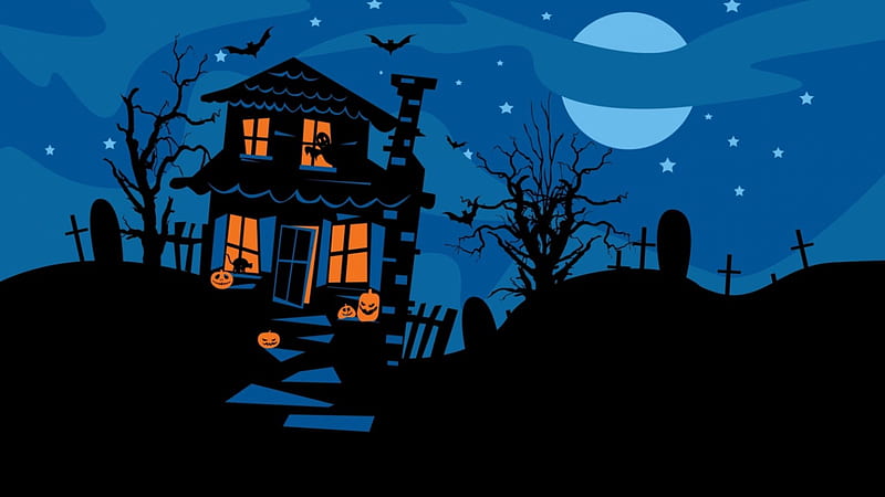 Haunted House, house, ghost, halloween, tombstones, pumpkins, HD wallpaper  | Peakpx