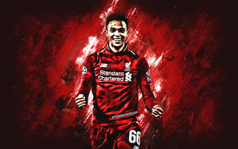 Trent Alexander-Arnold, Liverpool FC, English football player, portrait, red stone background, Premier League, England, football, HD wallpaper