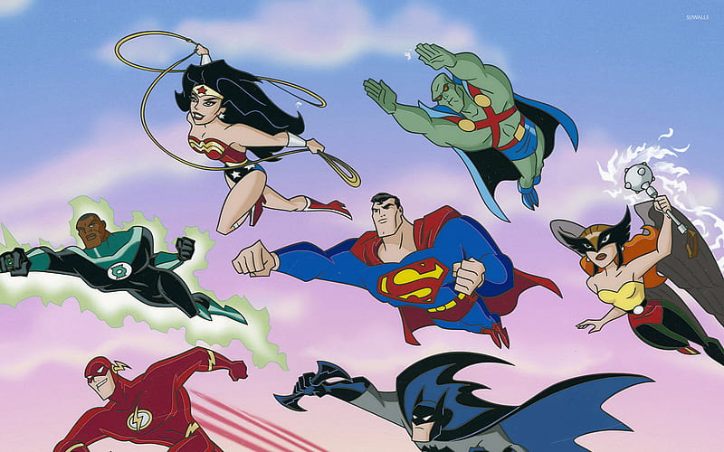 Justice League, Batman, Diana Prince, Flash, Green Lantern, Hawkgirl (DC Comics), John Stewart (Green Lantern), Lasso of Truth, Martian Manhunter, Shayera Hol, Superman, Wally West, Wonder Woman, HD wallpaper