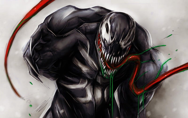 Venom, sketch, red, smiles, monster, HD wallpaper