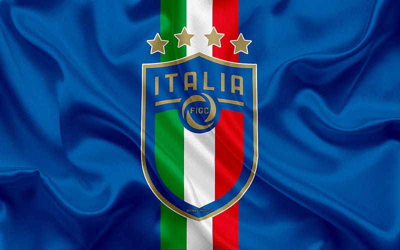 Italy national football team new logo, silk texture, blue silk flag, Italy, new emblem, football, HD wallpaper