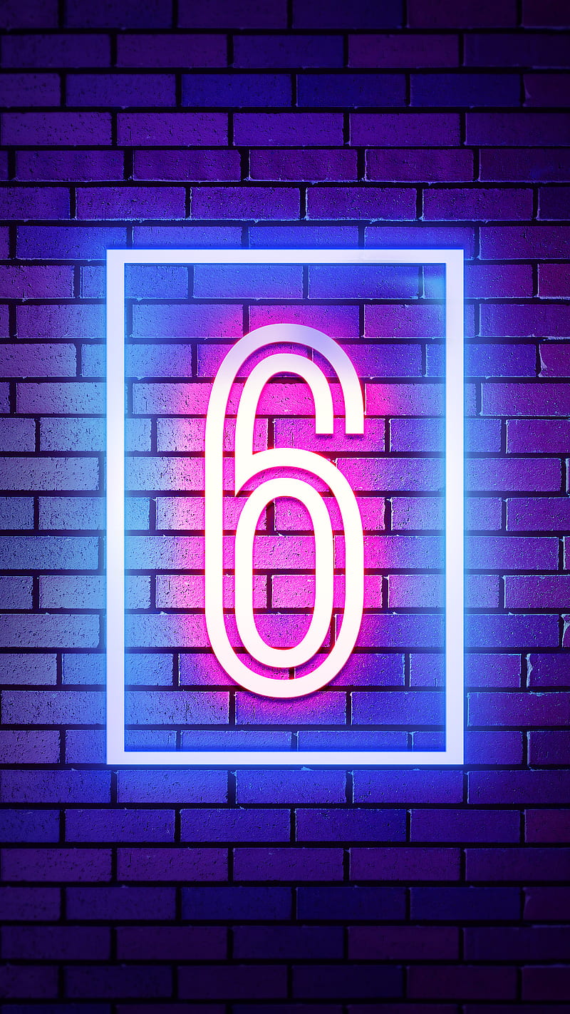 Six, 6, 6 number, neon six, six number, HD phone wallpaper