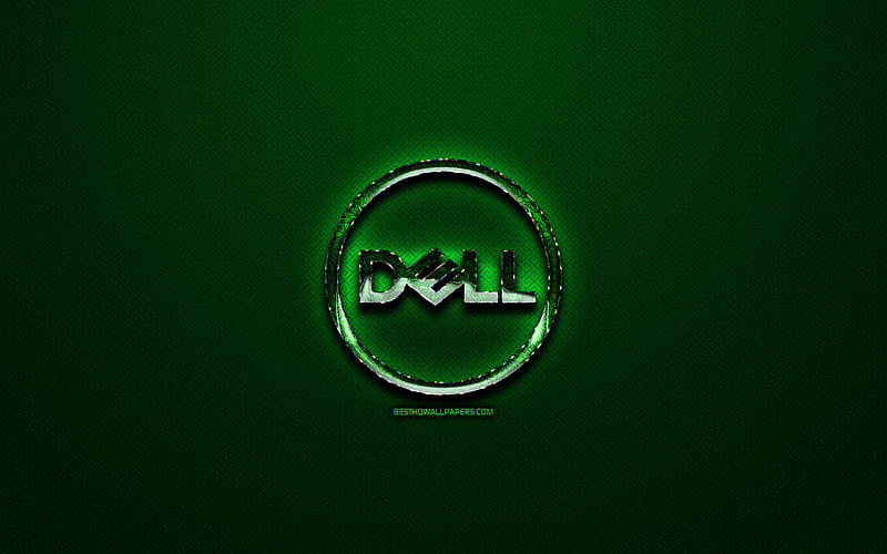 Dell green logo, green vintage background, artwork, Dell, brands, Dell glass logo, creative, Dell logo, HD wallpaper