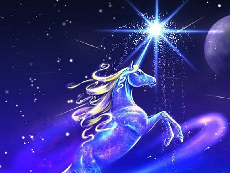 Sparkly unicorn, colors, misty, starry, night, HD wallpaper