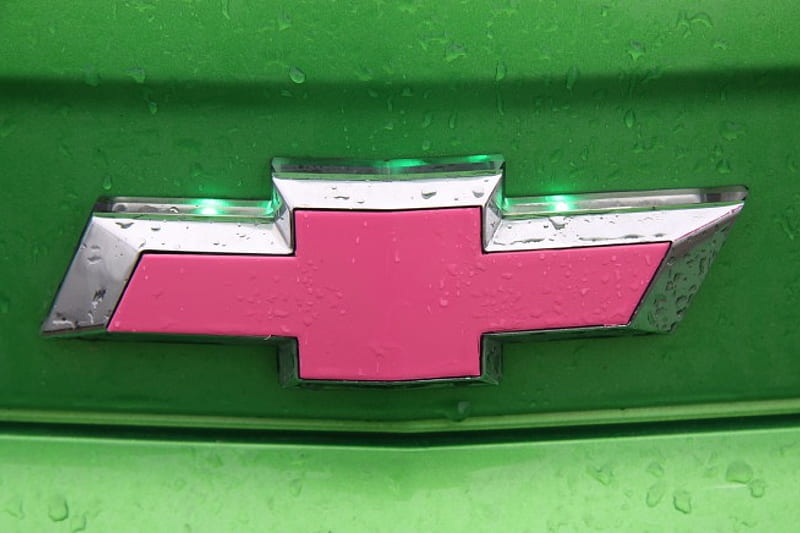 Chevrolet Logo, logo, green, car, chevrolet, silver, pink, HD wallpaper