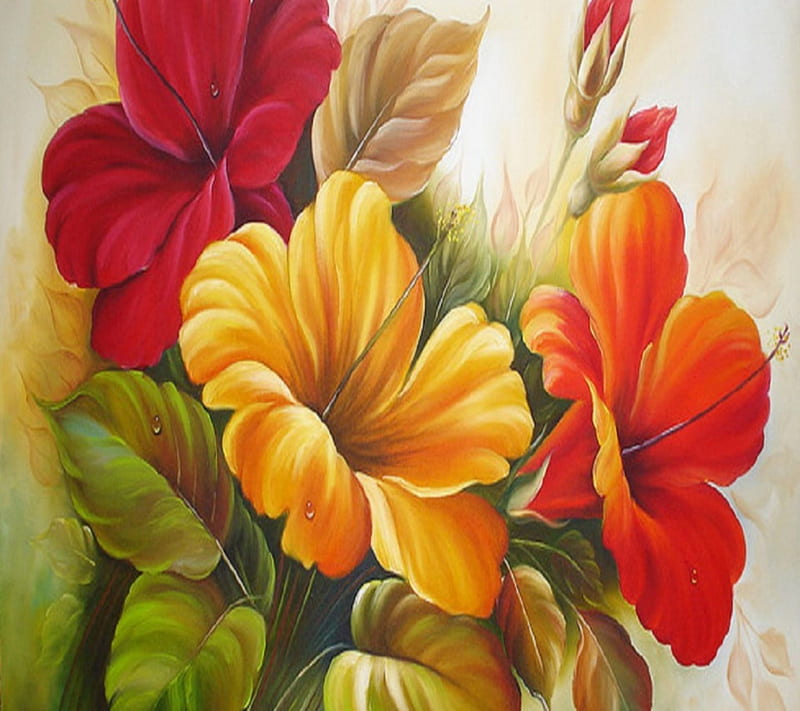 Bonitas flores, coloridas, guays, flores, hojas, naturaleza, bonitas,  pintura, Fondo de pantalla HD | Peakpx