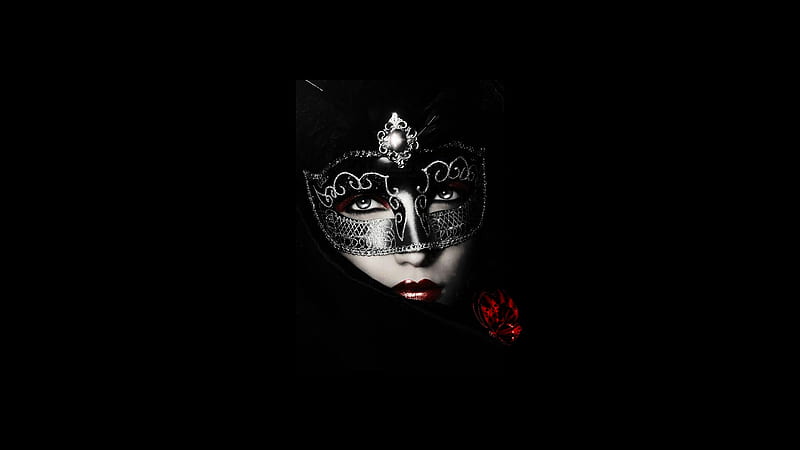 Dramatic Red on Black Mask 2, artistic, pretty, stunning, 1920x1080, dramatic, bold, breathtaking, bonito, woman, women, feminine, gorgeous, daring, female, vivid, lovely, mysterious, creative, girl, HD wallpaper
