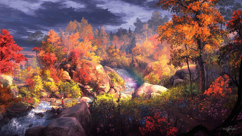 Fantasy Autumn Painting , autumn, artist, fantasy, artwork, digital-art, painting, HD wallpaper