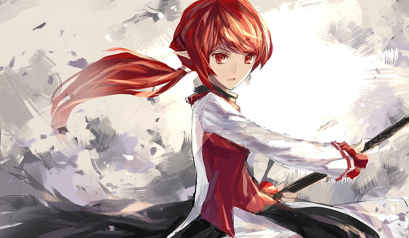 anime girl, redhead, katana, painting, Anime, HD wallpaper anime girl, redhead, katana, painting, Anime, HD wallpaper