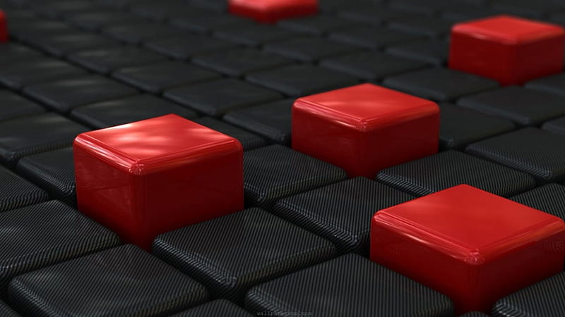Black&Red Squares, Black, Red, 3D, Abstract Squares, HD wallpaper