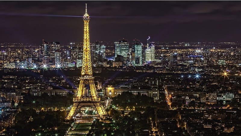 Panorama Eiffel Tower Lights Paris, HD wallpaper