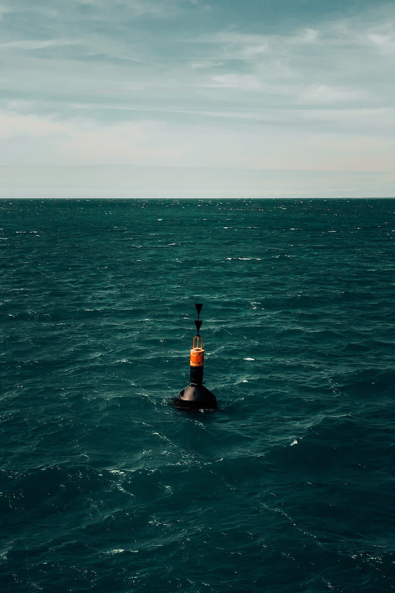 buoy, sea, horizon, water, sky, HD phone wallpaper