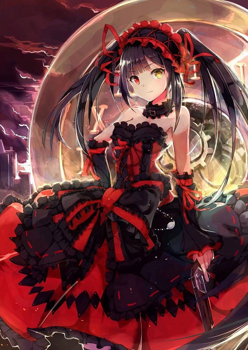 Kurumi clock 2, black, cannibal, girl, gothic, red, HD phone wallpaper