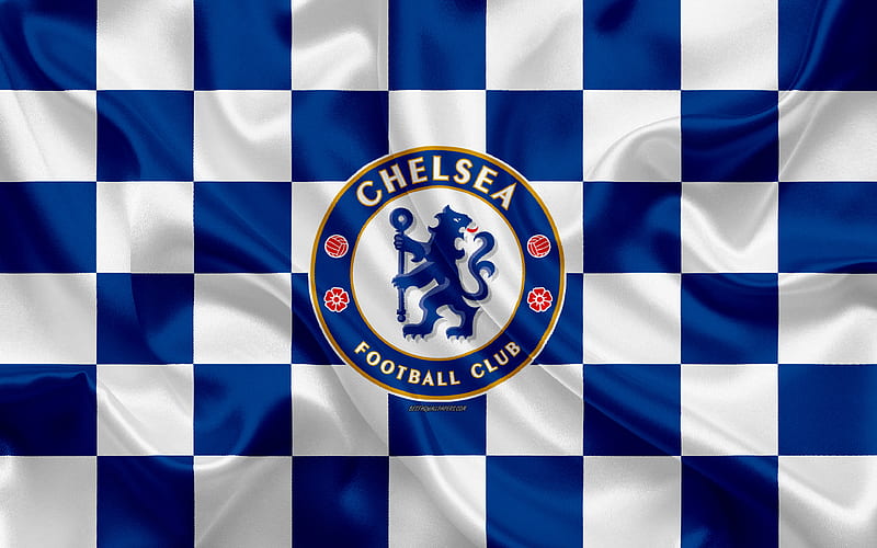 Chelsea FC logo, creative art, blue and white checkered flag, English football club, Premier League, emblem, Chelsea, silk texture, London, United Kingdom, England, HD wallpaper