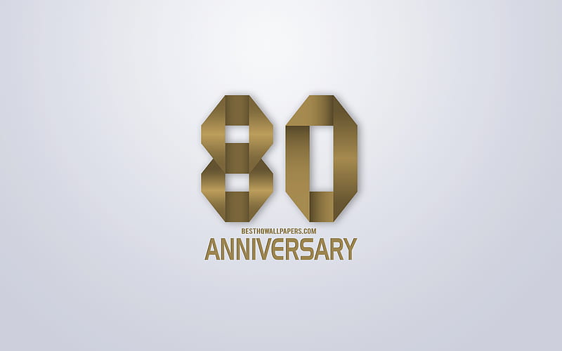 80th Anniversary, Anniversary golden origami Background, creative art, 80 Years Anniversary, gold origami letters, 80th Anniversary sign, Anniversary Background, HD wallpaper