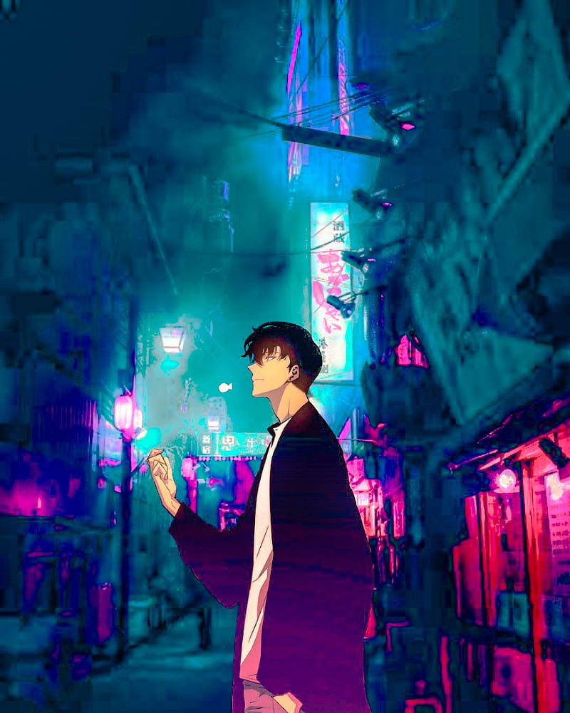 Sung Jin Woo , anime, manga, manwha, neon, neon city, solo leveling, sung jin woo, HD phone wallpaper