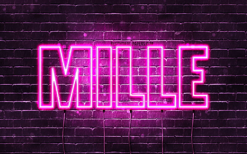 Mille with names, female names, Mille name, purple neon lights, Happy Birtay Mille, popular danish female names, with Mille name, HD wallpaper