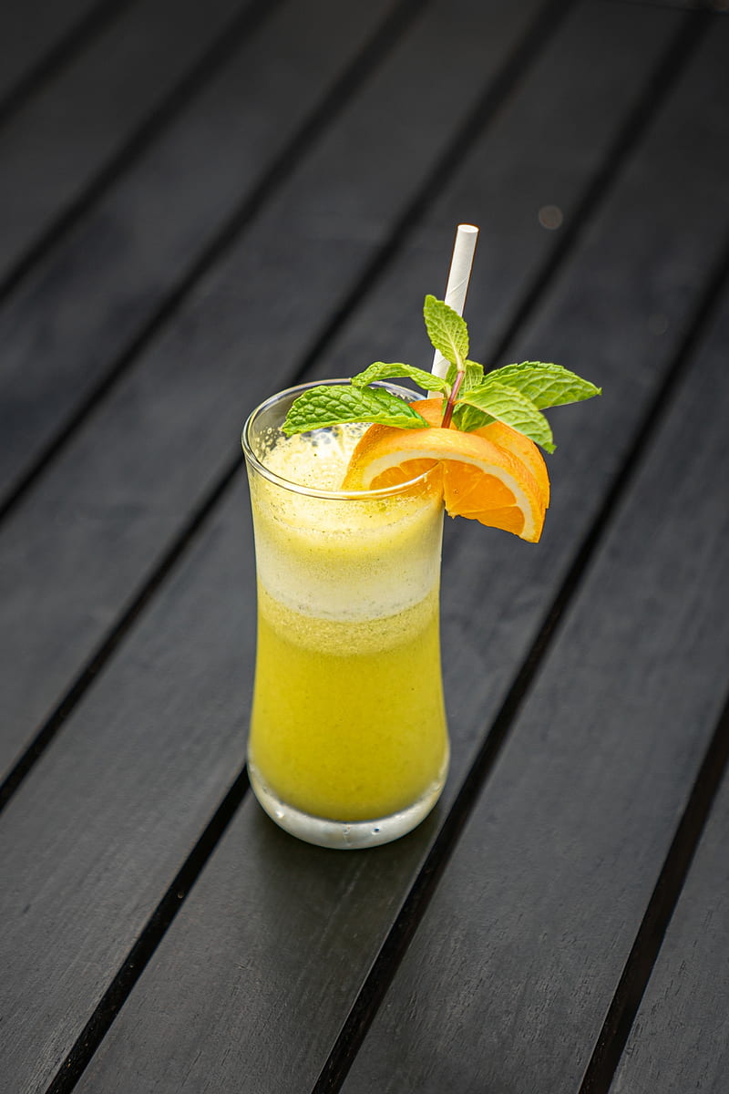 Fresh Orange Juice drinks, fresh, glass, juice, leaves, mint, orange, refreshing, straw, HD phone wallpaper
