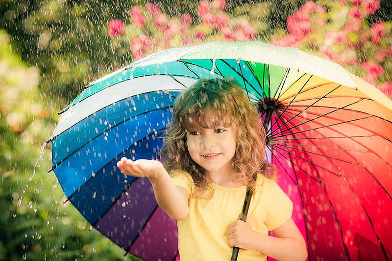 Little Girl, Enjoy, Outdoor, rain, Spring park, Childhood, HD wallpaper