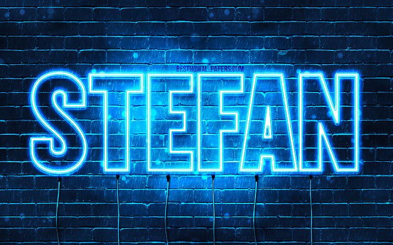 Stefan with names, horizontal text, Stefan name, Happy Birtay Stefan, blue neon lights, with Stefan name, HD wallpaper