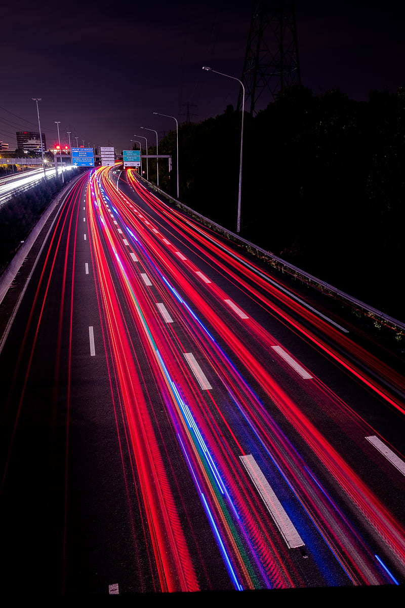 road, highway, night, lights, movement, HD phone wallpaper