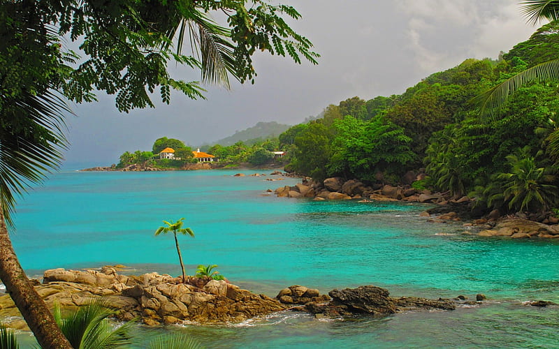 Cloudy Beach Cove, Coast, Beaches, Sky, Clouds, Coves, Bays, Nature, HD wallpaper