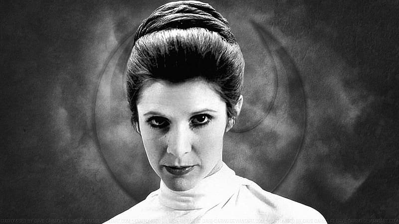 Carrie Fisher Princess Leia XLVI, princess leia, celebrities, actrice, people, carrie fisher, black and white, HD wallpaper
