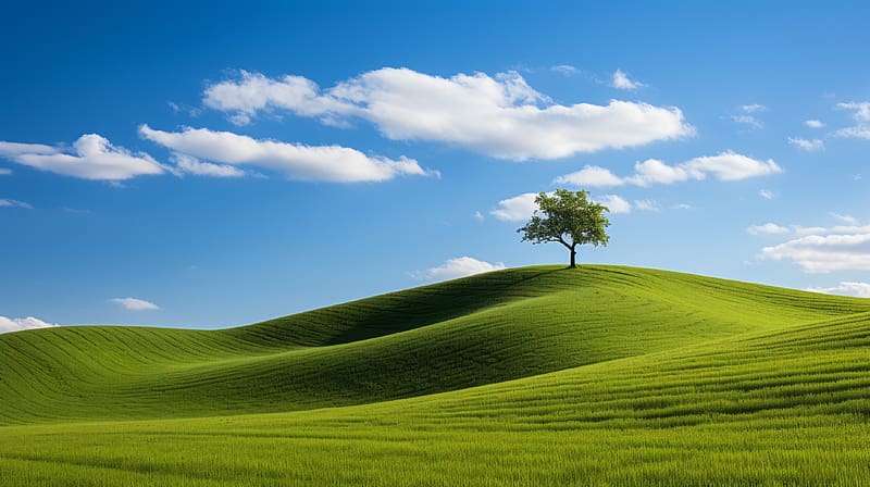Windows XP, grass, nature, clouds, landscape, tree, HD wallpaper