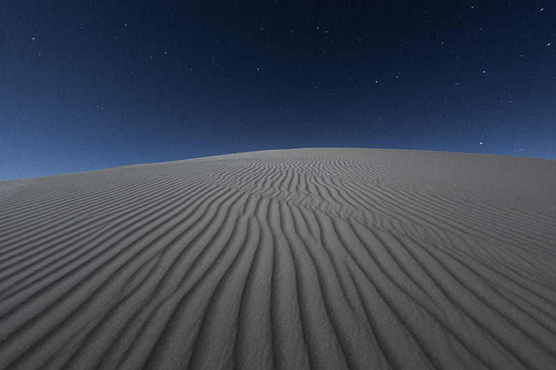 desert, sand, night, starry sky, light, wavy, HD wallpaper