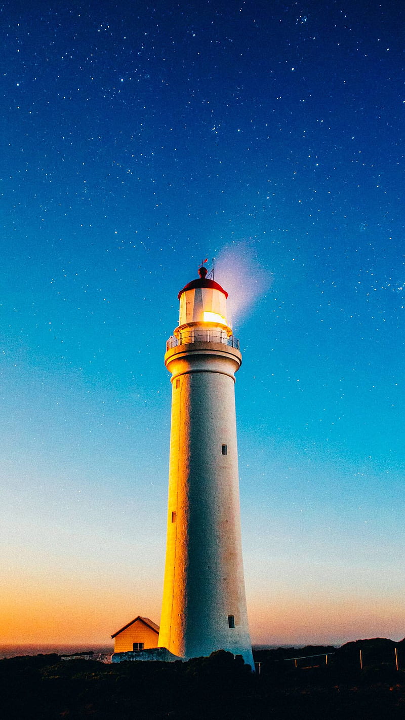 vertical, night, stars, lighthouse, tower, HD phone wallpaper