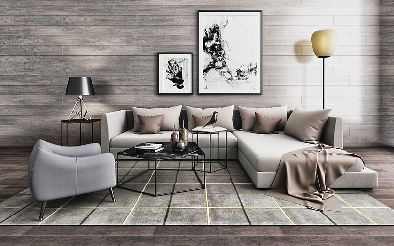 gray room, modern interiors, gray furniture, laminate on wall, modern design, living room, HD wallpaper