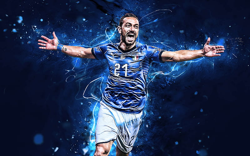 Fabio Quagliarella, goal, Italy National Team, soccer, footballers, Quagliarella, neon lights, Italian football team, HD wallpaper