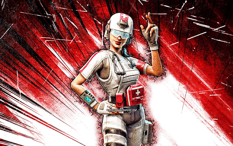 Field Surgeon Skin, grunge art, Fortnite Battle Royale, red abstract rays, Fortnite characters, Field Surgeon, Fortnite, Field Surgeon Fortnite, HD wallpaper