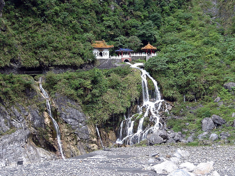 Eternal Spring Shrine, Taiwan, Shrine, Landscape, Waterfall, China, HD wallpaper