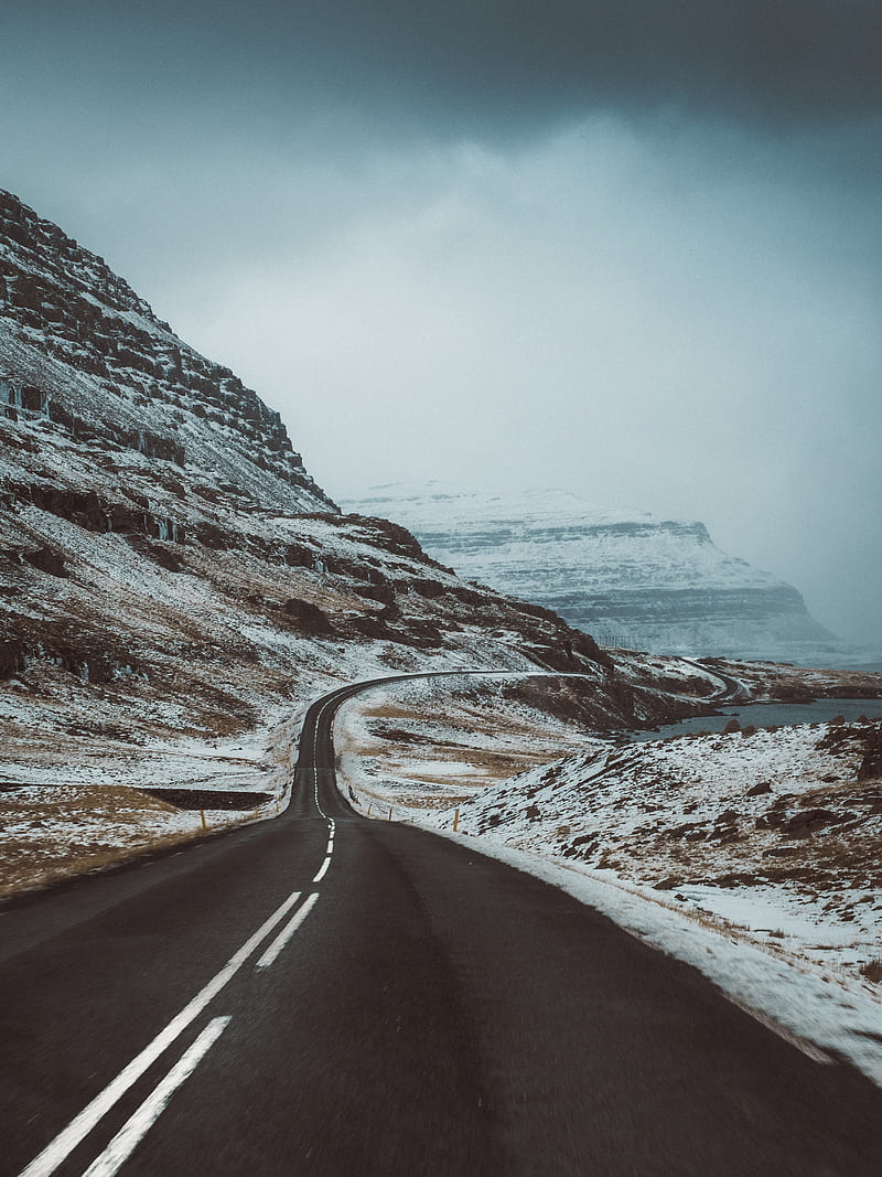 nature, snow, mountains, road, HD phone wallpaper