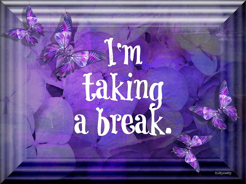 Taking a Break , purple, flowers, graffiti, butterflies, break, abstract, HD wallpaper