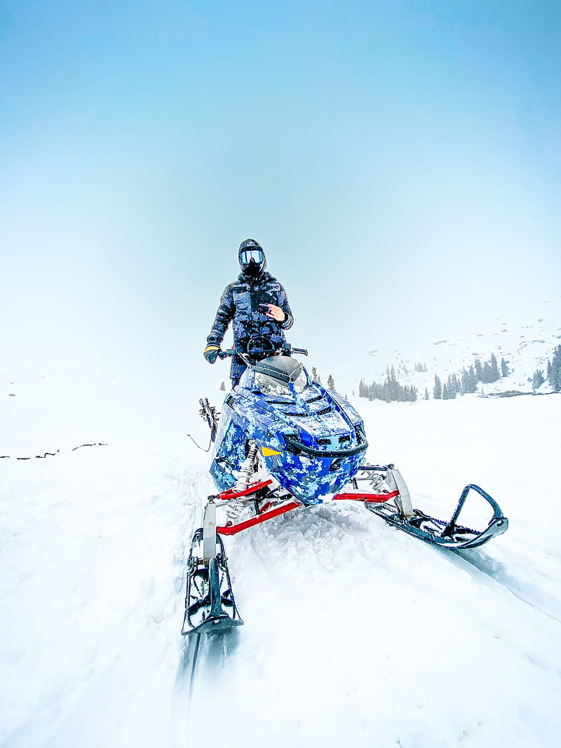 snowmobile, man, helmet, snow, winter, HD phone wallpaper