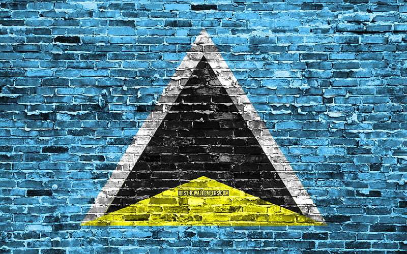 Saint Lucia flag, bricks texture, North America, national symbols, Flag of Saint Lucia, brickwall, Saint Lucia 3D flag, North American countries, Saint Lucia, HD wallpaper