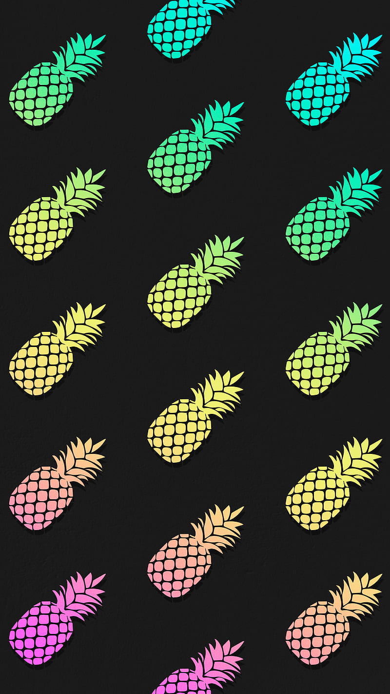 pineapple, black, colors, effect, HD phone wallpaper
