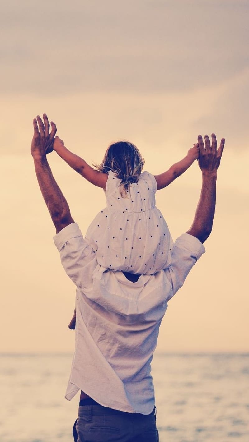 Father And Daughter, Daughter Sitting On Dad Shoulder, love, HD phone wallpaper