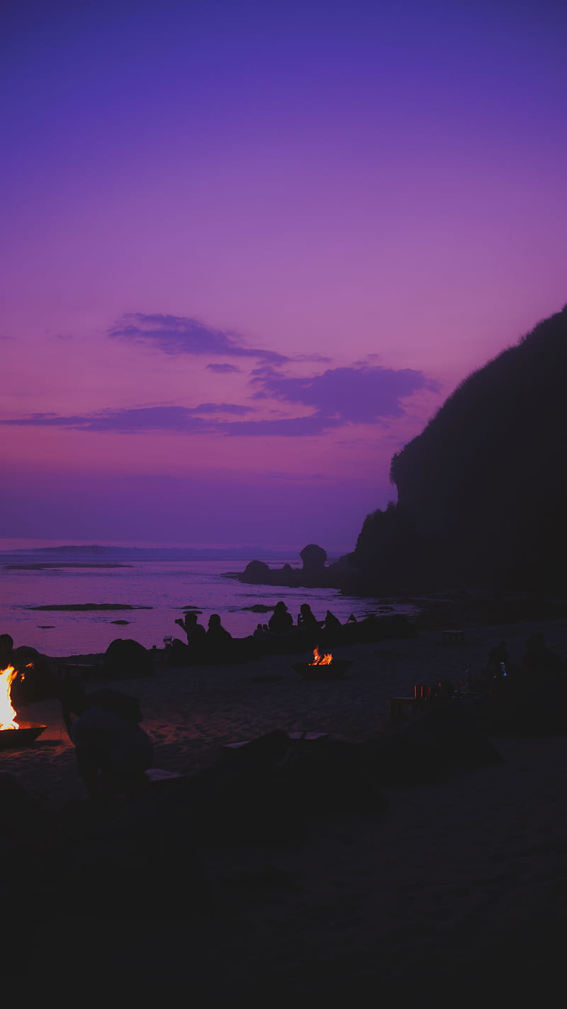 silhouettes, shore, beach, sunset, recreation, indonesia, HD phone wallpaper